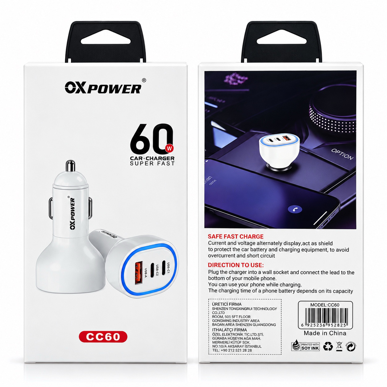 OX-CC60 60W USB+PD+PD ARAÇ BAŞLIK
